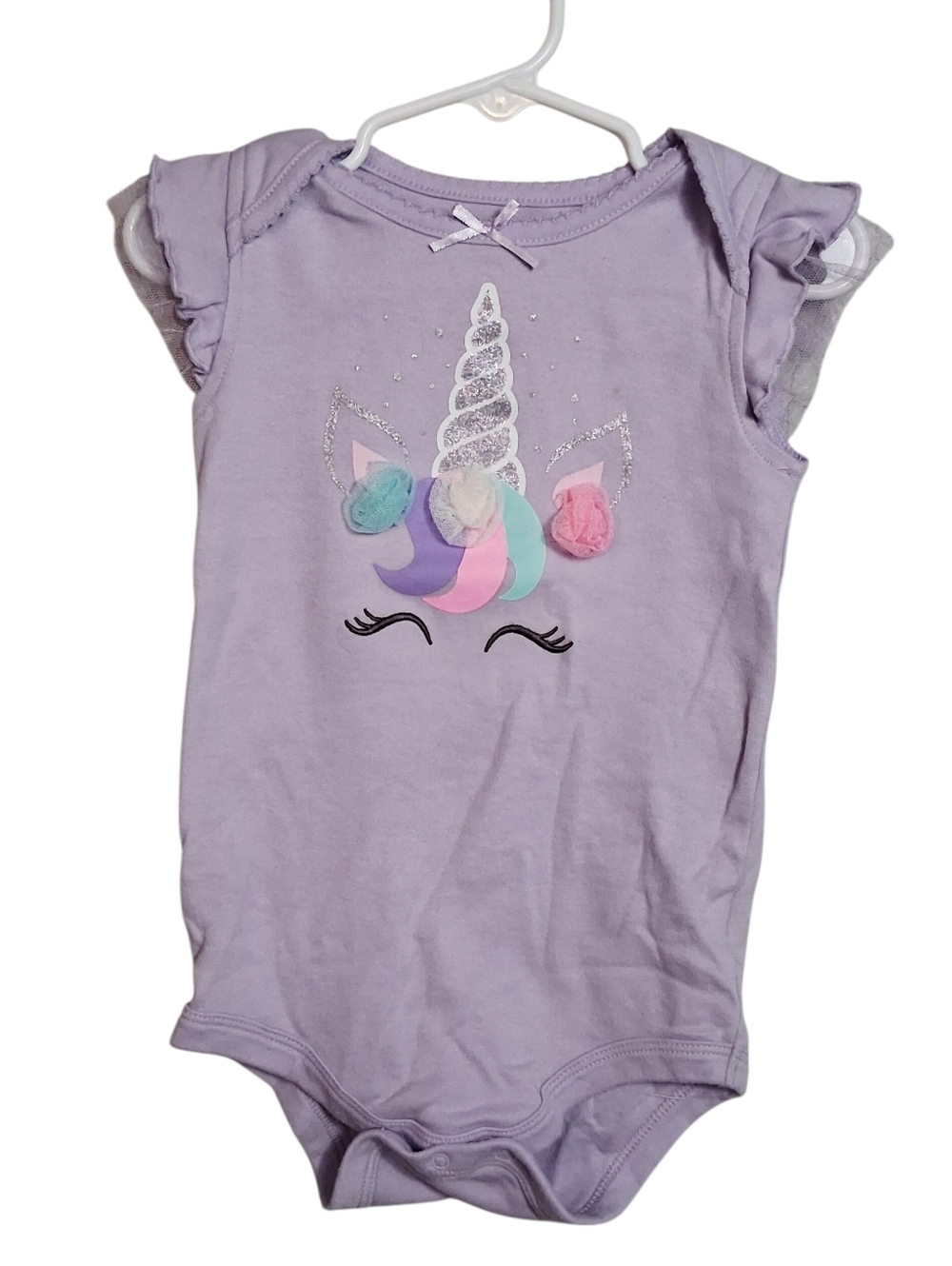 Unicorn Onesie | Purple Lavender Pastel Ruffle Sleeve - Size 24M Baby Girl